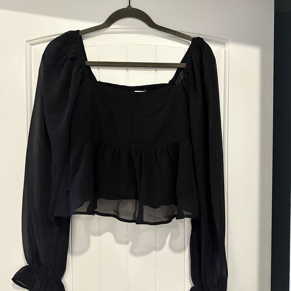 Abercrombie and Fitch Black Women's Top with Mesh Sleeves - Picture 1 of 5